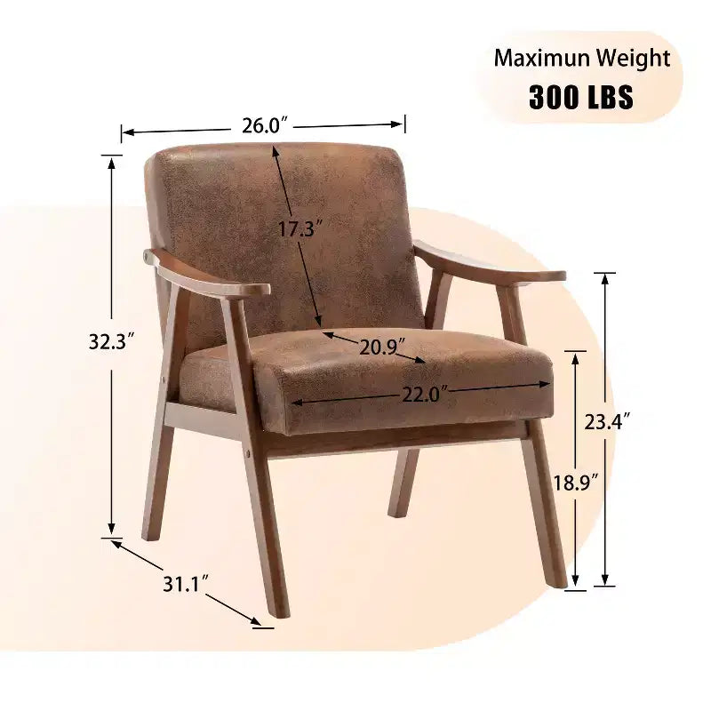 Fauteuil d'appoint Okak avec dossier extra-épais pour chambre à coucher, fauteuil de salon en bois massif pour salon, appartement