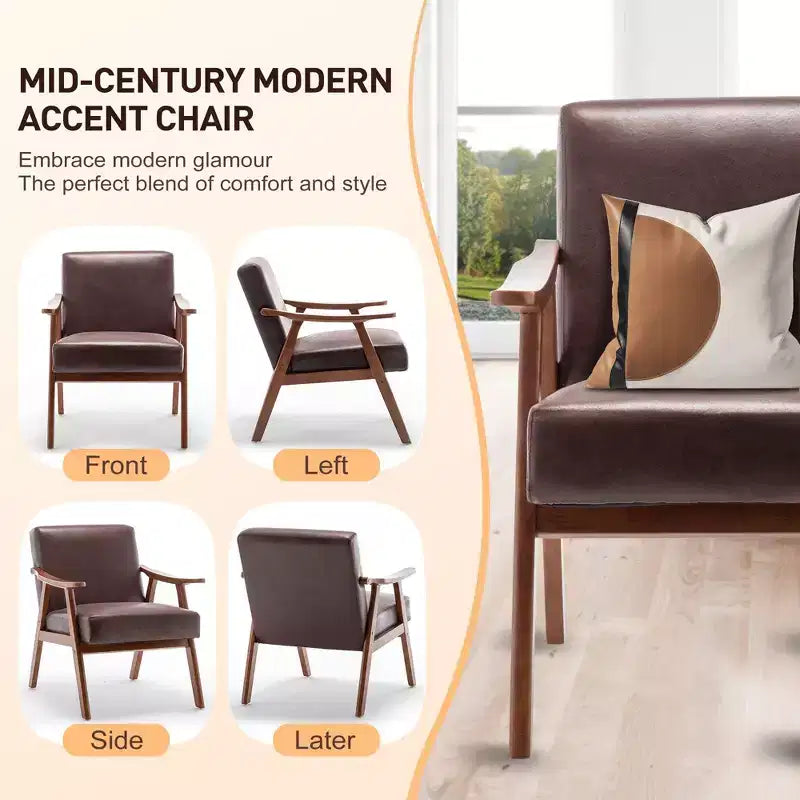 Fauteuil d'appoint Okak avec dossier extra-épais pour chambre à coucher, fauteuil de salon en bois massif pour salon, appartement
