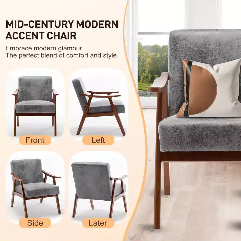Fauteuil d'appoint Okak avec dossier extra-épais pour chambre à coucher, fauteuil de salon en bois massif pour salon, appartement