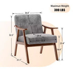 Fauteuil d'appoint Okak avec dossier extra-épais pour chambre à coucher, fauteuil de salon en bois massif pour salon, appartement