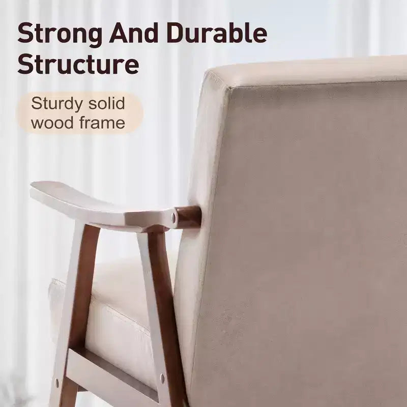 Fauteuil d'appoint Okak avec dossier extra-épais pour chambre à coucher, fauteuil de salon en bois massif pour salon, appartement