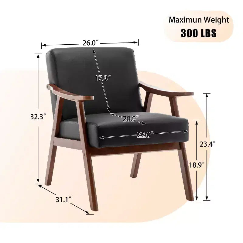 Fauteuil d'appoint Okak avec dossier extra-épais pour chambre à coucher, fauteuil de salon en bois massif pour salon, appartement