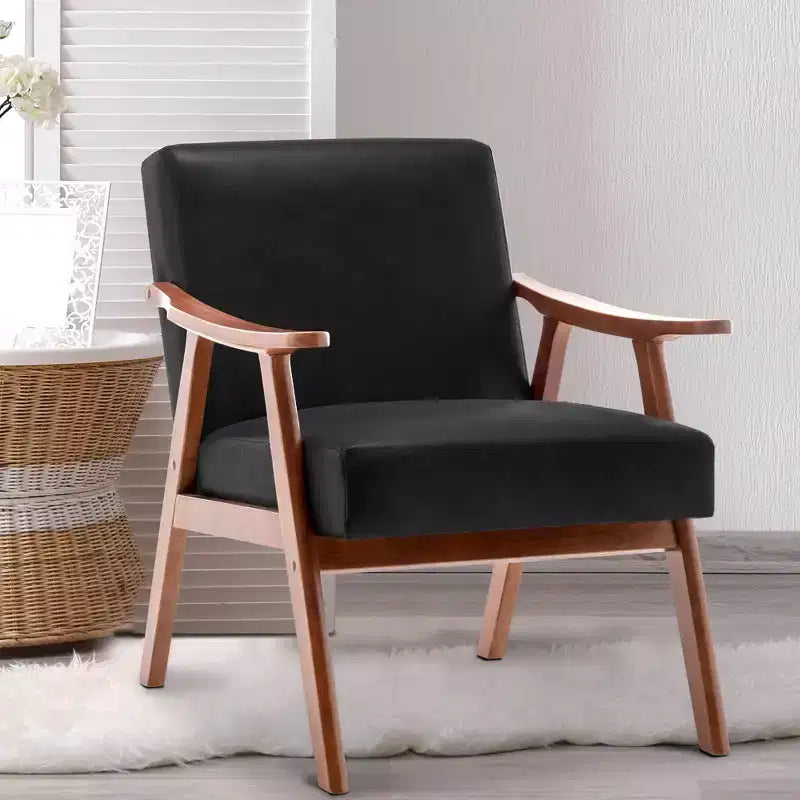 Fauteuil d'appoint Okak avec dossier extra-épais pour chambre à coucher, fauteuil de salon en bois massif pour salon, appartement