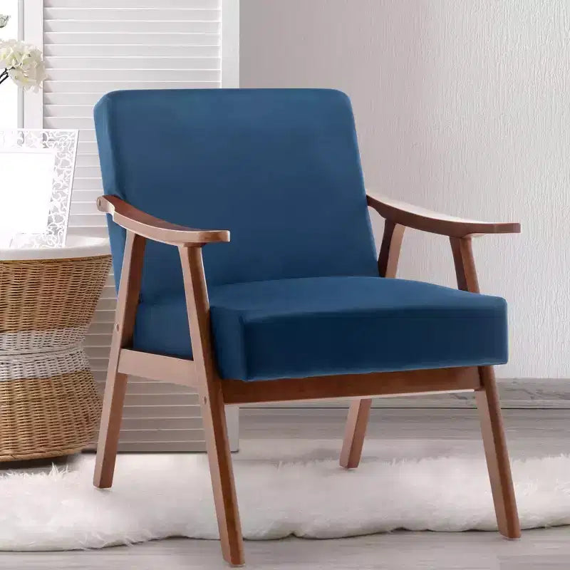 Fauteuil d'appoint Okak avec dossier extra-épais pour chambre à coucher, fauteuil de salon en bois massif pour salon, appartement