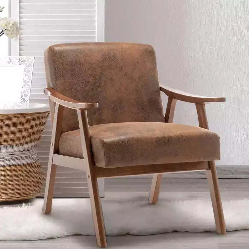 Fauteuil d'appoint Okak avec dossier extra-épais pour chambre à coucher, fauteuil de salon en bois massif pour salon, appartement