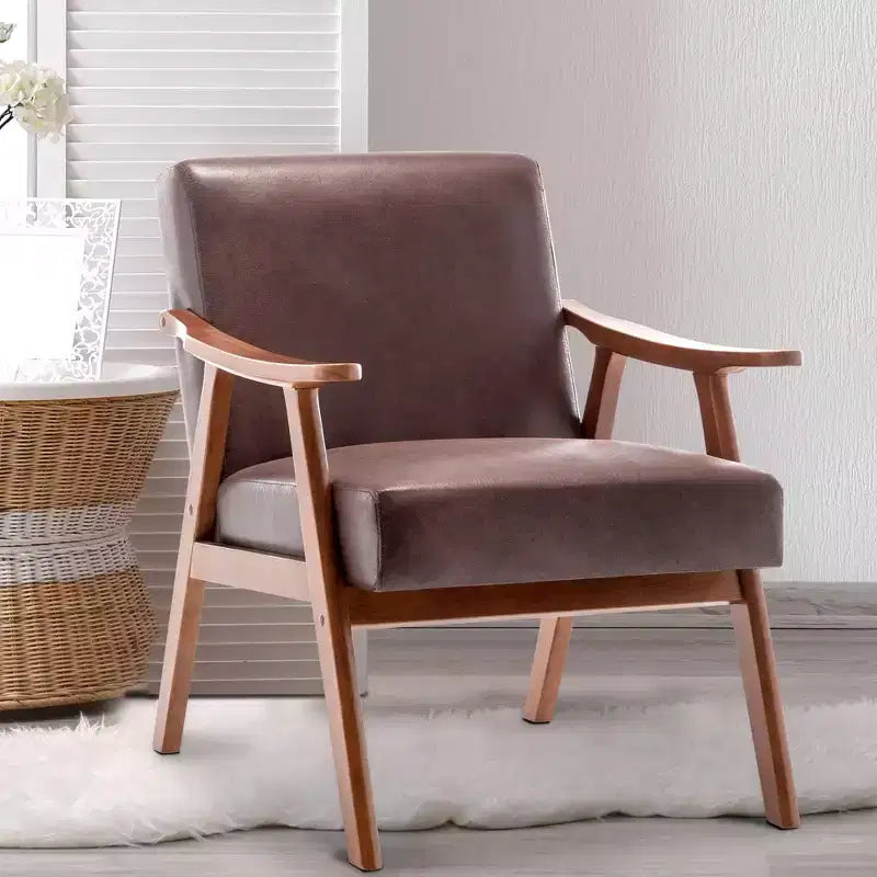 Fauteuil d'appoint Okak avec dossier extra-épais pour chambre à coucher, fauteuil de salon en bois massif pour salon, appartement