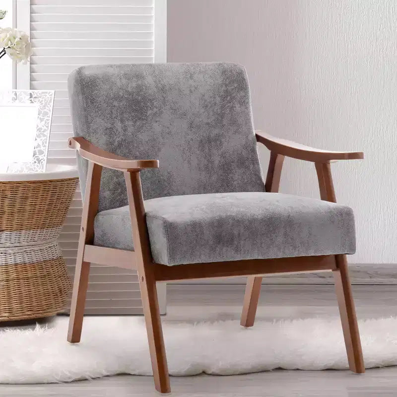 Fauteuil d'appoint Okak avec dossier extra-épais pour chambre à coucher, fauteuil de salon en bois massif pour salon, appartement