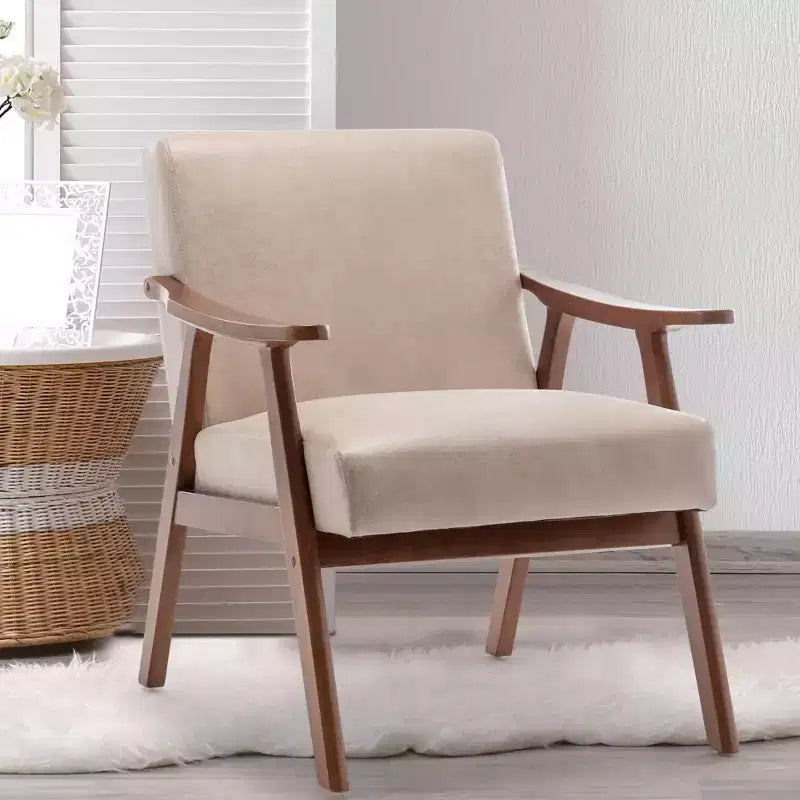 Fauteuil d'appoint Okak avec dossier extra-épais pour chambre à coucher, fauteuil de salon en bois massif pour salon, appartement