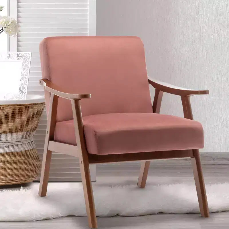 Fauteuil d'appoint Okak avec dossier extra-épais pour chambre à coucher, fauteuil de salon en bois massif pour salon, appartement
