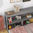 Cadre de lit plateforme Okak pleine grandeur avec bibliothèques en L, lit de rangement au sol pour chambre d'enfant