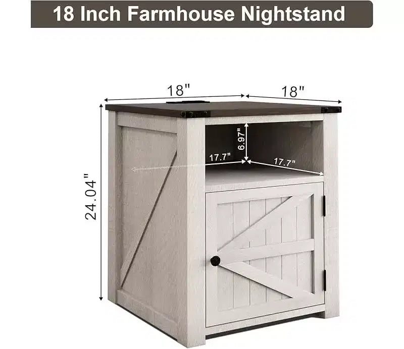MUUEGM 24 Table d'appoint de ferme | Table de chevet avec station de charge, porte et étagère de rangement