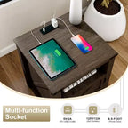 MUUEGM 24 Table d'appoint de ferme | Table de chevet avec station de charge, porte et étagère de rangement