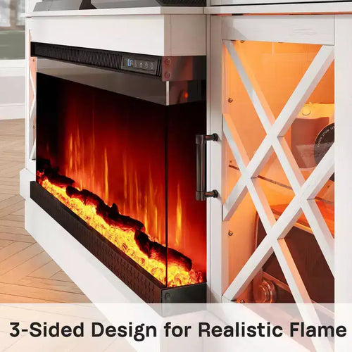 Meuble TV de ferme AMERLIFE avec cheminée LED et cheminée en verre à 3 côtés