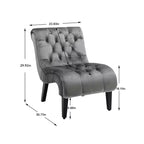 Fauteuil d'appoint moderne sans accoudoirs en velours Okak, Fauteuil confortable en tissu rembourré avec boutons et pieds en bois