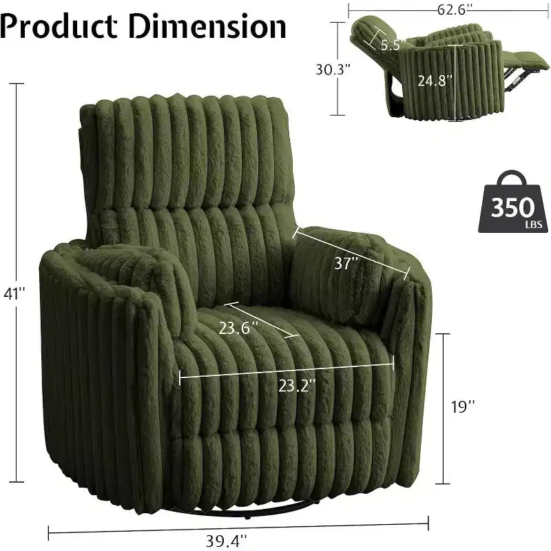 Fauteuil inclinable électrique de crèche AMERLIFE, planeur à bascule pivotant électrique avec USB et Type-C, fauteuil avec 2 oreillers, canapé inclinable pour la maison