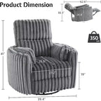 Fauteuil inclinable électrique de crèche AMERLIFE, planeur à bascule pivotant électrique avec USB et Type-C, fauteuil avec 2 oreillers, canapé inclinable pour la maison