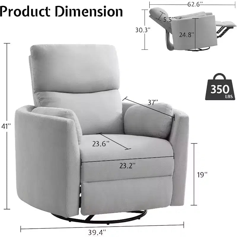 Fauteuil inclinable électrique de crèche AMERLIFE, planeur à bascule pivotant électrique avec USB et Type-C, fauteuil avec 2 oreillers, canapé inclinable pour la maison