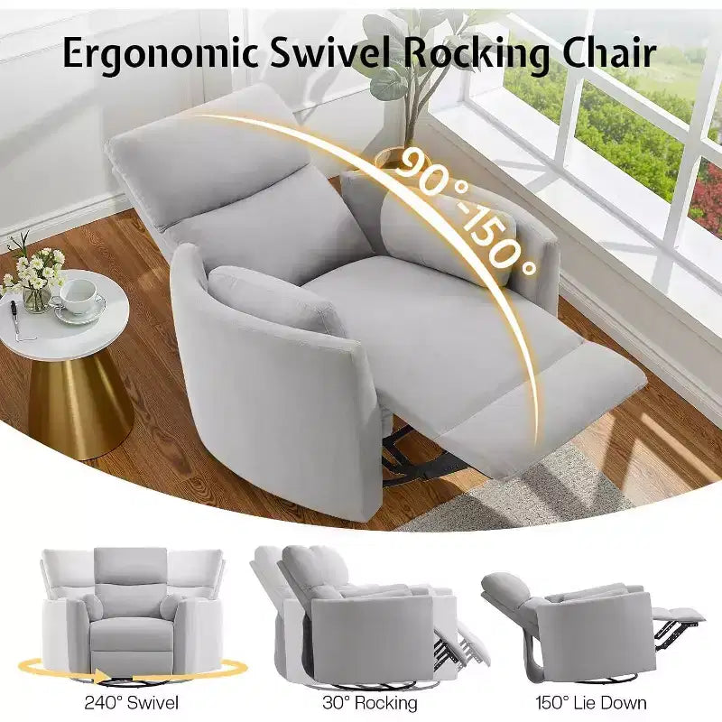 Fauteuil inclinable électrique de crèche AMERLIFE, planeur à bascule pivotant électrique avec USB et Type-C, fauteuil avec 2 oreillers, canapé inclinable pour la maison