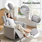 Fauteuil inclinable électrique de crèche AMERLIFE, planeur à bascule pivotant électrique avec USB et Type-C, fauteuil avec 2 oreillers, canapé inclinable pour la maison