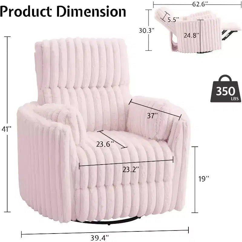 Fauteuil inclinable électrique de crèche AMERLIFE, planeur à bascule pivotant électrique avec USB et Type-C, fauteuil avec 2 oreillers, canapé inclinable pour la maison