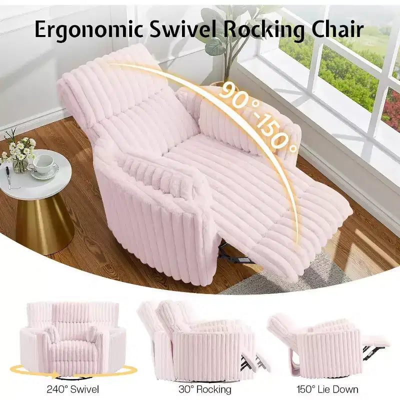 Fauteuil inclinable électrique de crèche AMERLIFE, planeur à bascule pivotant électrique avec USB et Type-C, fauteuil avec 2 oreillers, canapé inclinable pour la maison