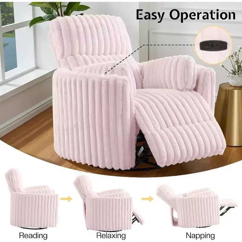 Fauteuil inclinable électrique de crèche AMERLIFE, planeur à bascule pivotant électrique avec USB et Type-C, fauteuil avec 2 oreillers, canapé inclinable pour la maison