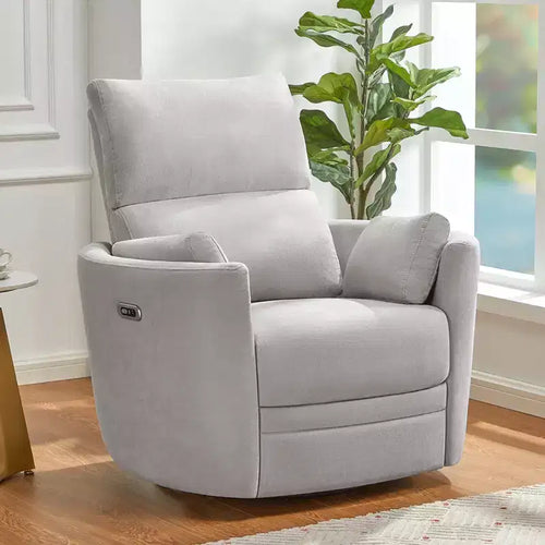 AMERLIFE Power Recliner Nursery Chair, Electric Swivel Rocking Glider with USB & Type-C, Armchair with 2 Pillows, Reclining Sofa for Home