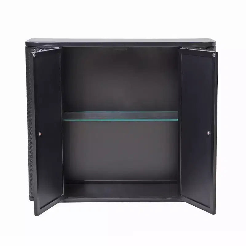 Meuble-lavabo mural noir Chic Crate à 2 portes miroir et étagère ouverte | Cadre en métal style ferme | Au-dessus de l'évier