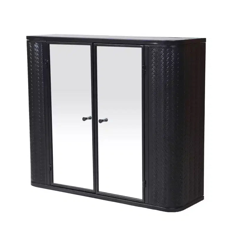 Meuble-lavabo mural noir Chic Crate à 2 portes miroir et étagère ouverte | Cadre en métal style ferme | Au-dessus de l'évier