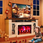 Meuble TV de cheminée rustique AMERLIFE avec cheminée électrique de 33 po, pour téléviseurs jusqu'à 80 po