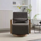 Fauteuils d'appoint Okak pour chambre à coucher, fauteuil d'appoint moderne rembourré pivotant de 77 cm de large avec accoudoirs en bois massif et fauteuil de lecture confortable à 360 degrés