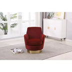 Fauteuil pivotant moderne Okak, fauteuils ronds avec base en acier inoxydable doré, pour salon et chambre