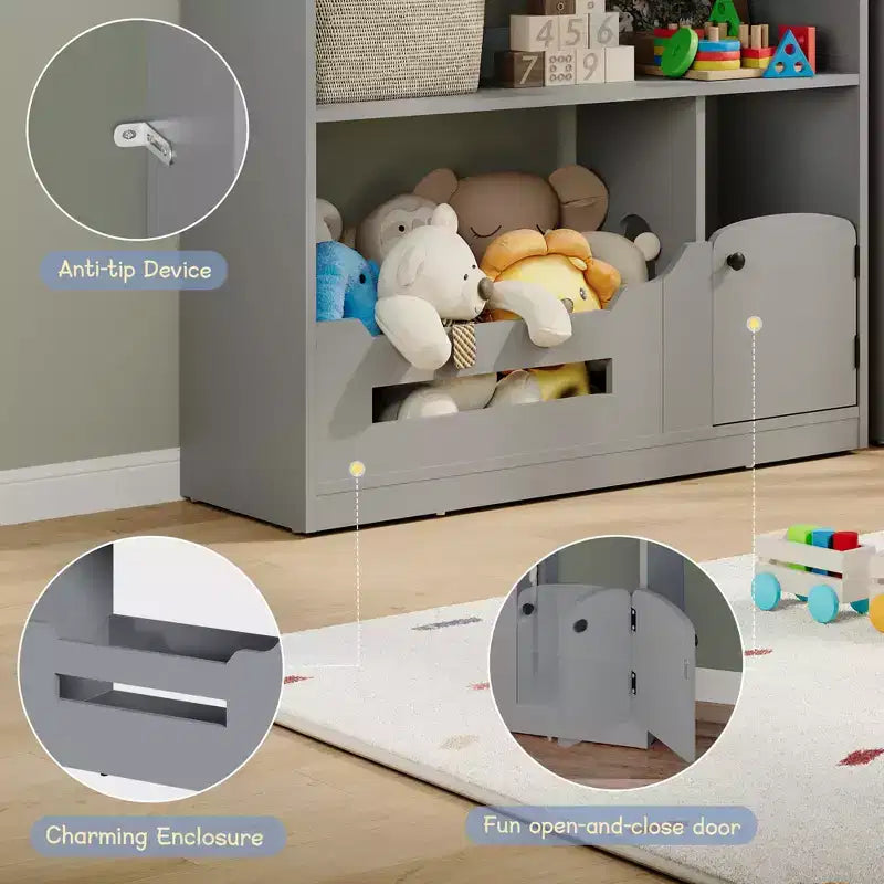 Étagère à Livres Whizmax à 2 Niveaux pour Enfants - Organisateur de Rangement de Jouets en Bois avec Lumière à Détecteur de Mouvement, Porte-Livres pour Chambre, Salle de Classe et Salle de Jeux