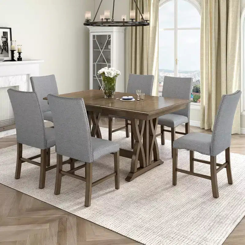 Ensemble de salle à manger 7 pièces Whisen avec chaises rembourrées et plateau à rallonge de 30,5 cm