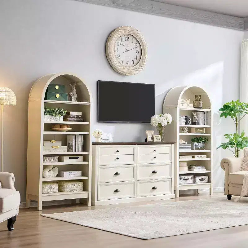 Bibliothèque SinCiDo à arche, meuble de rangement de style ferme moderne avec étagères réglables, bibliothèque en bois avec étagère ouverte pour bureau à domicile