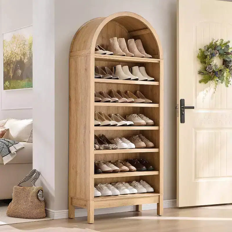 Bibliothèque SinCiDo à arche, meuble de rangement de style ferme moderne avec étagères réglables, bibliothèque en bois avec étagère ouverte pour bureau à domicile