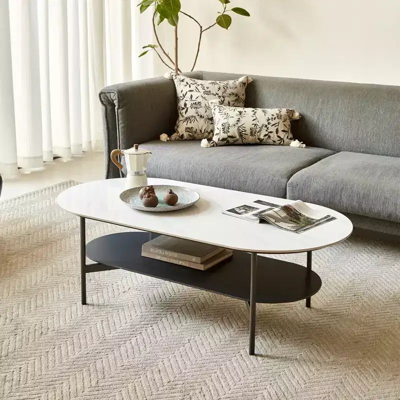 GDFStudio Albert Table Basse en Bois à Double Couche de 120 cm avec Plateau en Céramique