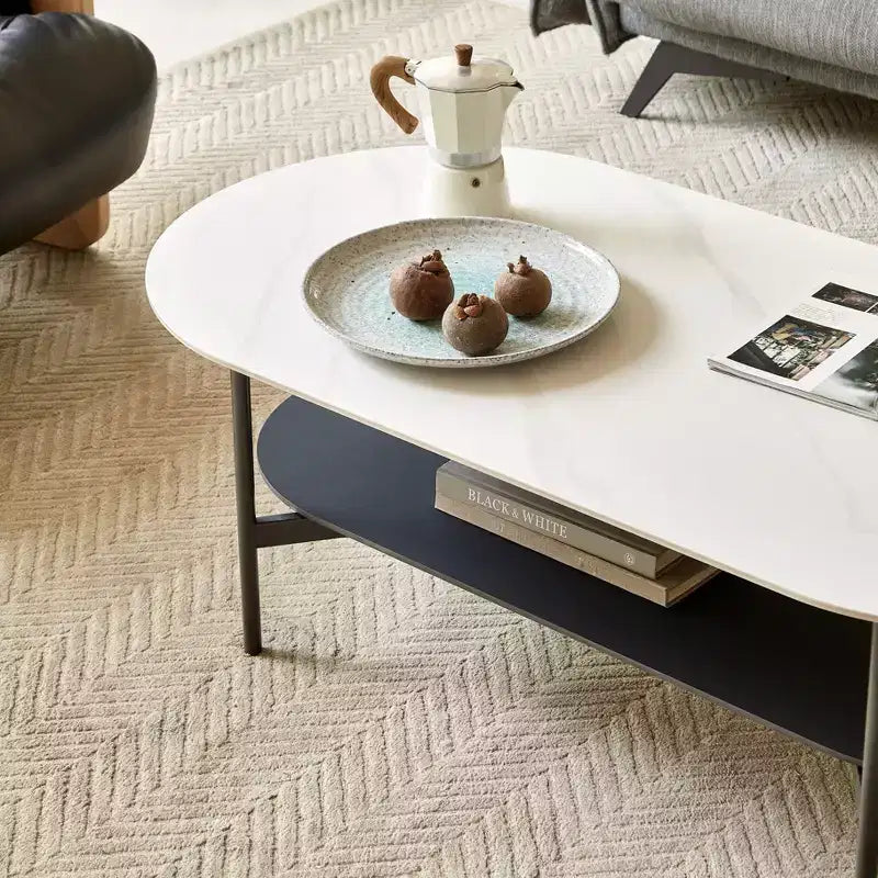 GDFStudio Albert Table Basse en Bois à Double Couche de 120 cm avec Plateau en Céramique
