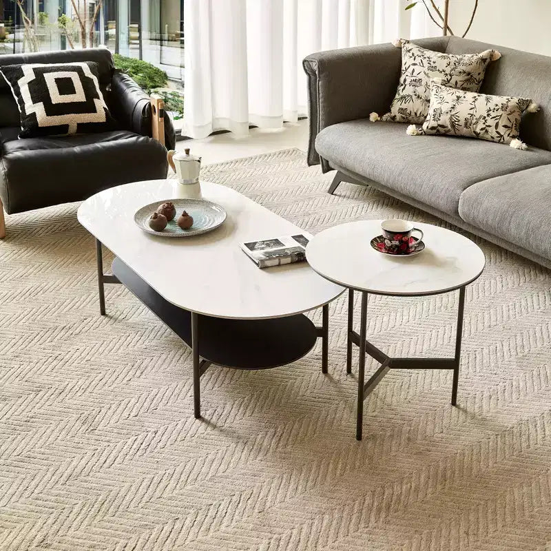 GDFStudio Albert Table Basse en Bois à Double Couche de 120 cm avec Plateau en Céramique