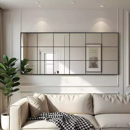69x30 Black Rectangle Full-Body Mirror Metal Frame Full-length Mirror with Window Panes for Bathroom Bedroom Entryway Living