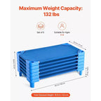 Lit de camp empilable VEVOR pour enfants, lot de 6, lits de sieste portables pour tout-petits, lits de jour de taille standard 106,7 cm L x 58,4 cm l pour enfants, lits de garderie pour salle de classe préscolaire