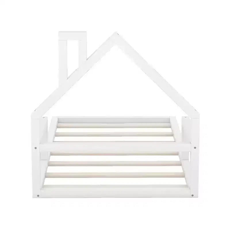 Cadre de Lit Jumeau Okak avec Tête de Lit Rangement, Lit Jumeau en Bois avec Tête de Lit en Forme de Maison pour Chambre, Blanc