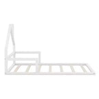 Cadre de Lit Jumeau Okak avec Tête de Lit Rangement, Lit Jumeau en Bois avec Tête de Lit en Forme de Maison pour Chambre, Blanc