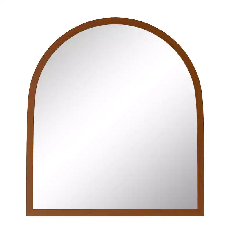 Miroir de salle de bain arqué 35x31 avec crochets de suspension, cadre en bois et images HD, miroir mural pour chambre à coucher, salon, entrée, noyer