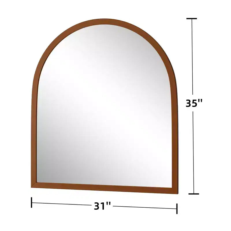 Miroir de salle de bain arqué 35x31 avec crochets de suspension, cadre en bois et images HD, miroir mural pour chambre à coucher, salon, entrée, noyer
