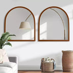 Miroir de salle de bain arqué 35x31 avec crochets de suspension, cadre en bois et images HD, miroir mural pour chambre à coucher, salon, entrée, noyer