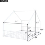 Cadre de lit double Okak avec rangement, cadre de lit double pour enfants, lit plateforme en métal en forme de maison avec lit gigogne double, blanc