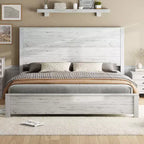AMERLIFE Rustic Wood Bed Frame with 51.2 Spliced Headboard