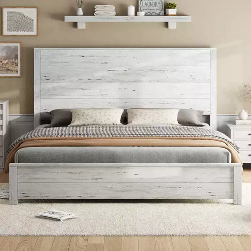 AMERLIFE Rustic Wood Bed Frame with 51.2 Spliced Headboard