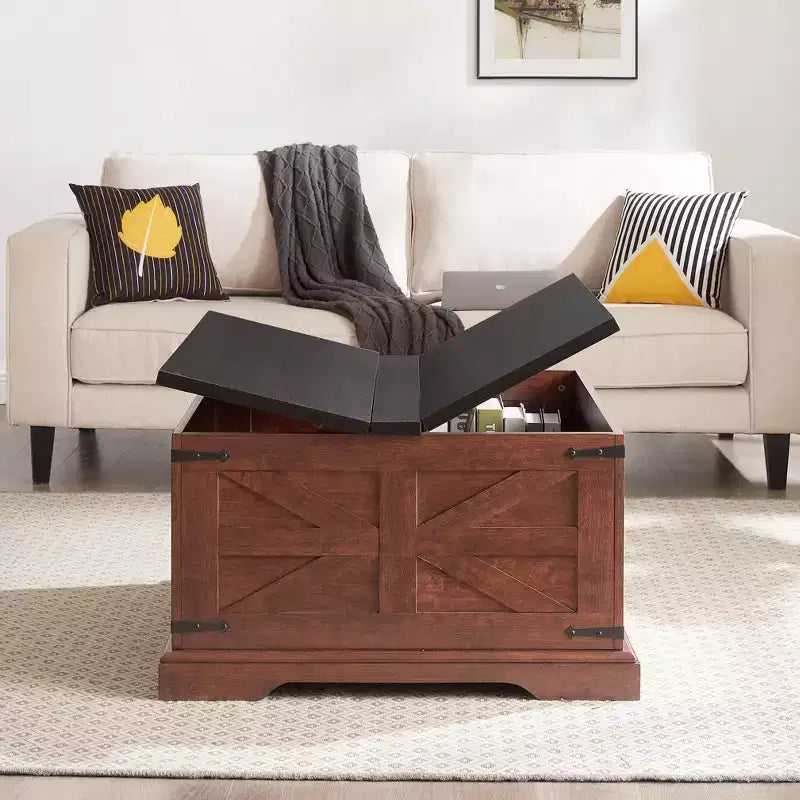 Table basse carrée de rangement GDFStudio Alice 31,50 en bois avec plateau relevable à charnière